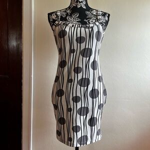 SHEIN Black & White Polka Dot Stripe Bodycon Mini Dress